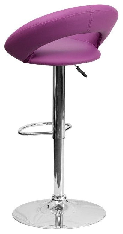 Estella Purple Vinyl Round-Orbit Back Swivel Adjustable Barstool