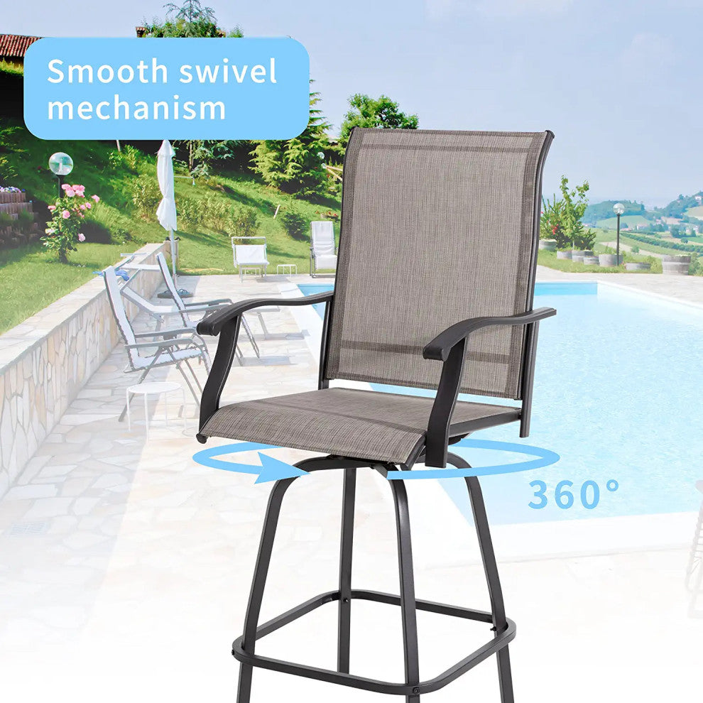 Durable 2-Pack Outdoor Bar Stools with Metal Frame and Breathable Sling Seat
