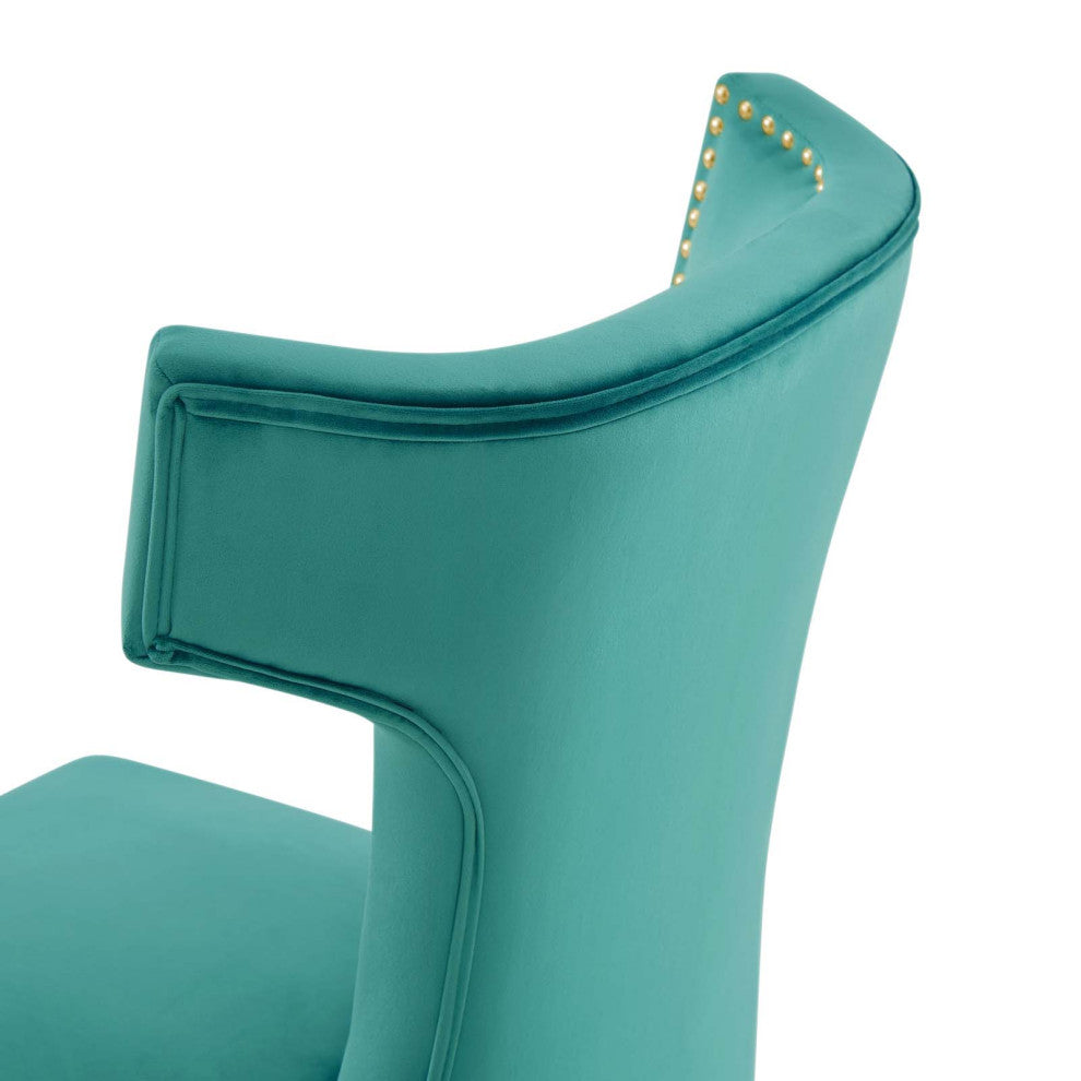 Dining Chair, Nailhead, Set of 2, Teal Blue, Velvet, Modern, Bistro Hospitality