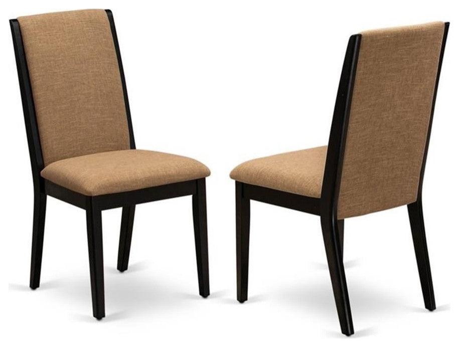 East West Furniture Lancy 39" Fabric Dining Chairs in Black/Brown (Set of 2)