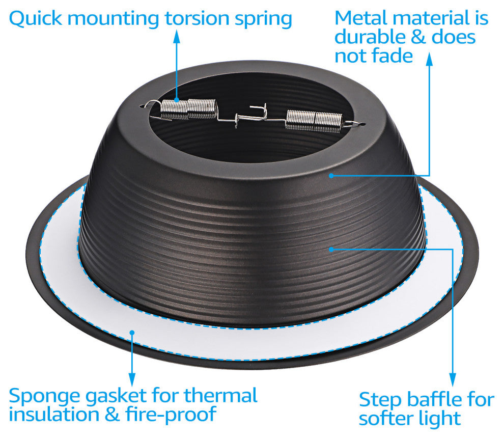 12-Pack 6 Inch Metal Recessed Can Light Trim, Step Baffle, Oil Rubbed Bronze