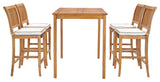 5 Piece Teak Wood Castle 55" Rectangular Patio Bistro Bar Set with 4 Barstools