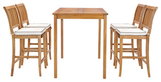 5 Piece Teak Wood Castle 55" Rectangular Patio Bistro Bar Set with 4 Barstools