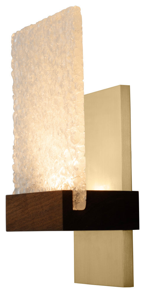 Fortis Wall Sconce Walnut Glacies Glass, Brushed Brass, 2700k P1 Driver