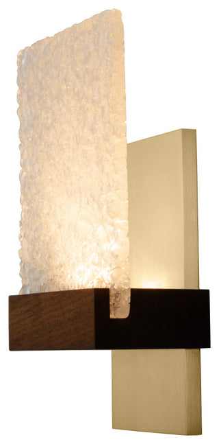 Fortis Wall Sconce Walnut Glacies Glass, Brushed Brass, 2700k P1 Driver