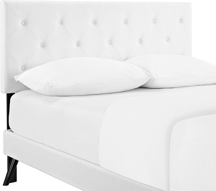 Terisa Full Vinyl Platform Bed With Round Splayed Legs, White