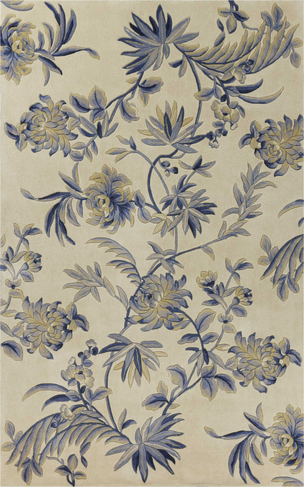 5' x 8' Wool Ivory or Blue Area Rug
