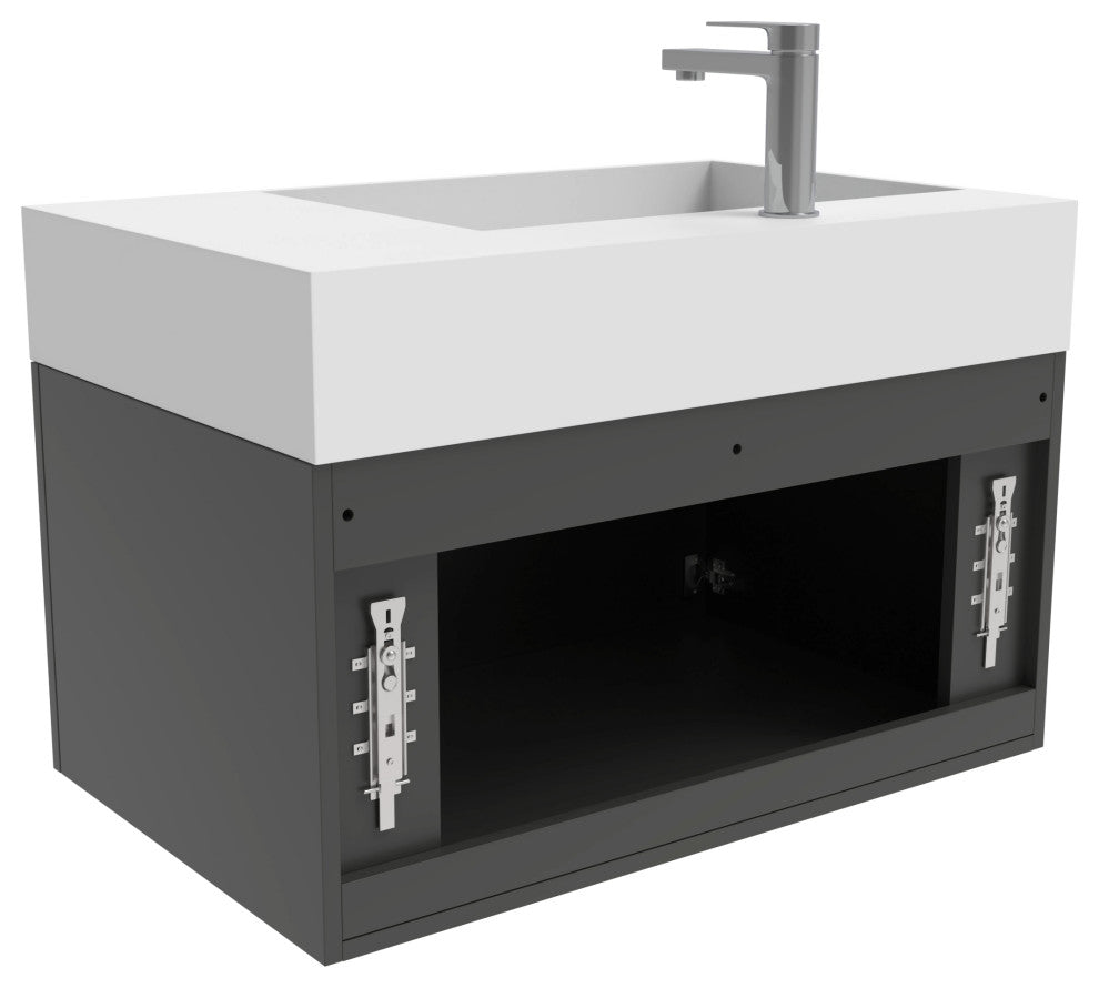 CastelloUSA Amazon 30" Left Wall Mounted Bathroom Vanity Set, Black, White Top, Chrome Handles