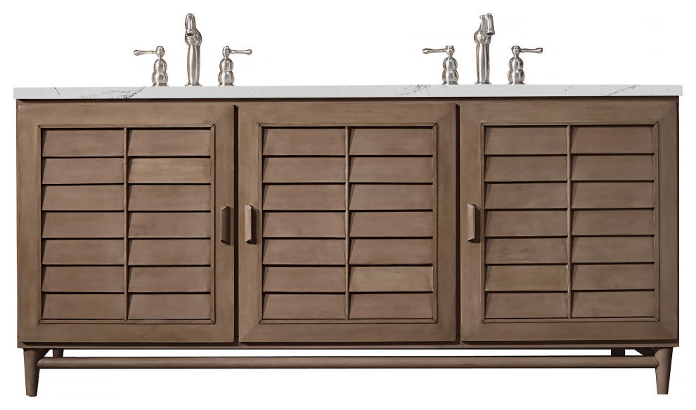 James Martin 620-V72-WW-3ENC 72" Double Vanity White Washed Walnut + Quartz Top