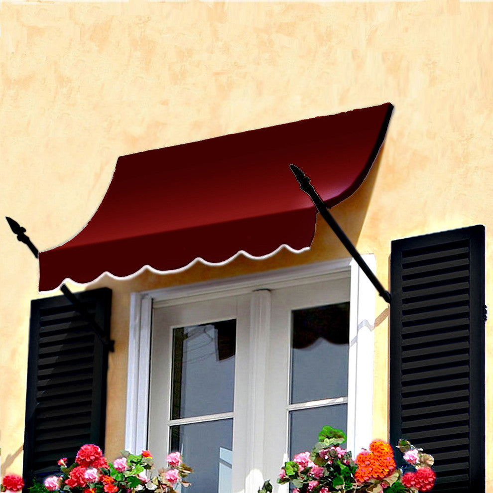 Awntech 4' New Orleans Acrylic Fabric Fixed Awning, Burgundy