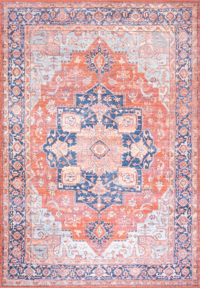 Maris Ornate Medallion Machine Washable Indoor Area Rug, Orange/Cream, 3 X 5