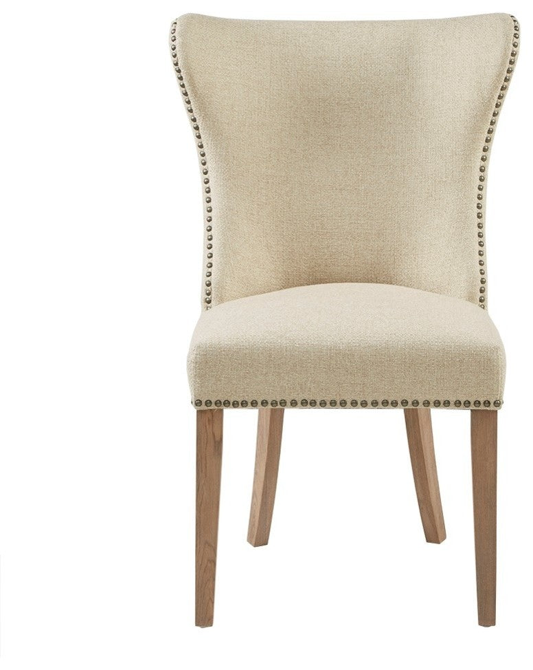 Madison Park Skylar Curved Wing Nailhead Side Dining Chair, Cream, Set of 2