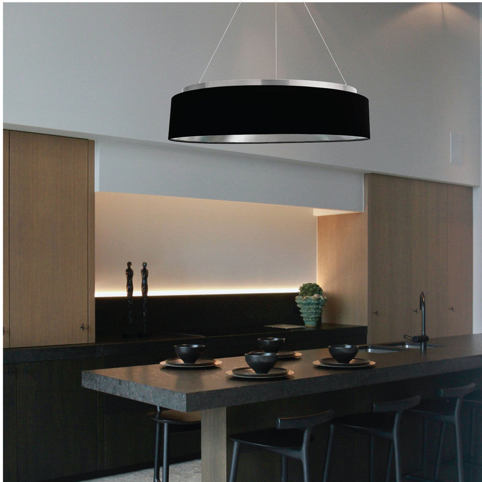 Circulo Modern 1 Light Black Silver Fabric Chandelier