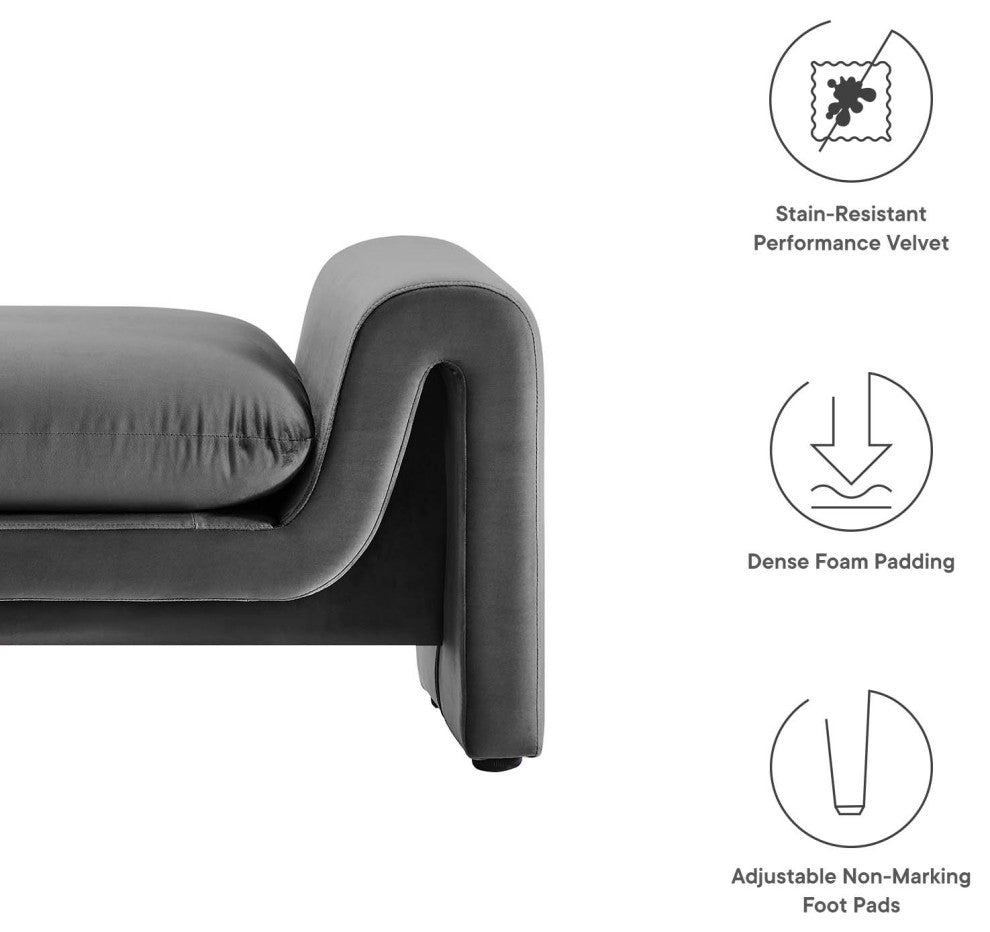 Waverly Performance Velvet Bench - Gray
