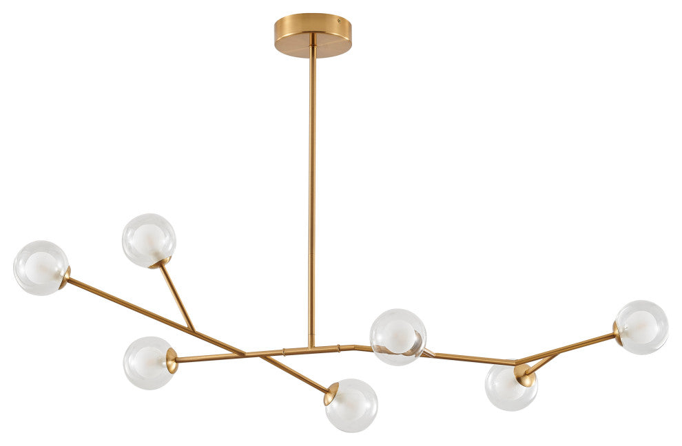 7-LightGold St eel Chandelier With Glass Shades