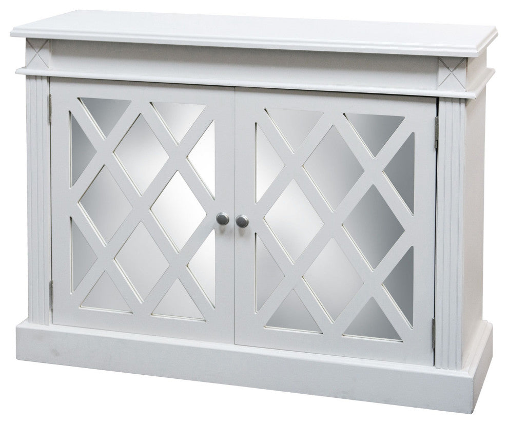 Two Door Cabinet White Finish Mirror Accents 42X14X32