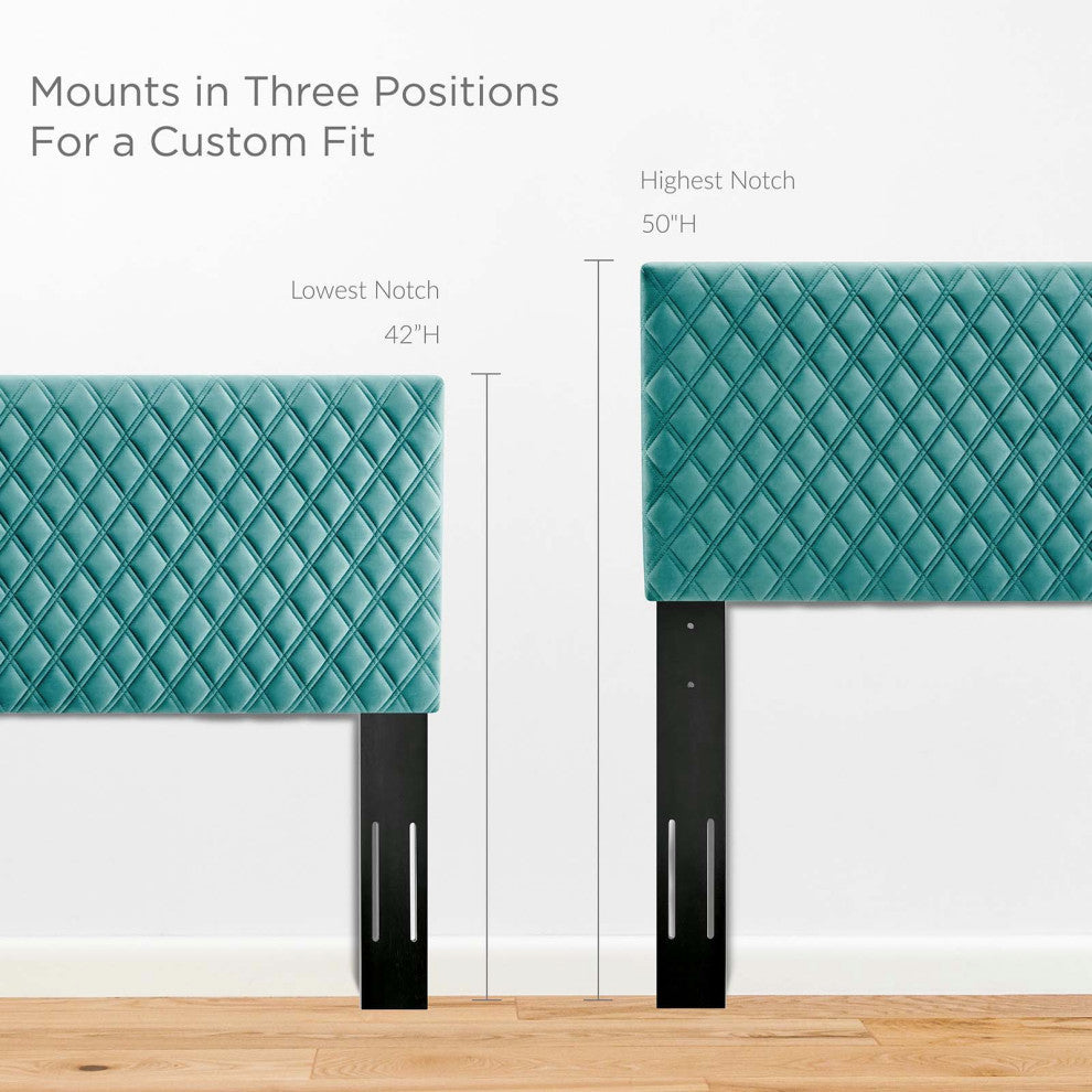 Platform Bed Frame, King Size, Teal Blue, Velvet, Modern, Bedroom Guest Suite