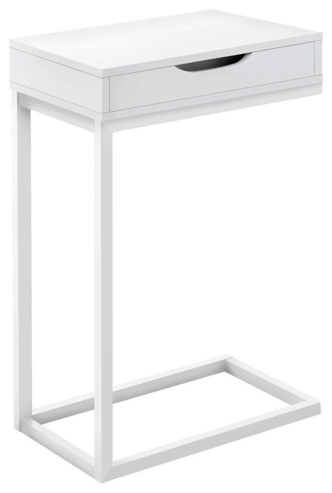 Accent Table C-Shaped End Side Snack Storage Drawer Metal Laminate White