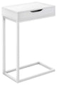 Accent Table C-Shaped End Side Snack Storage Drawer Metal Laminate White