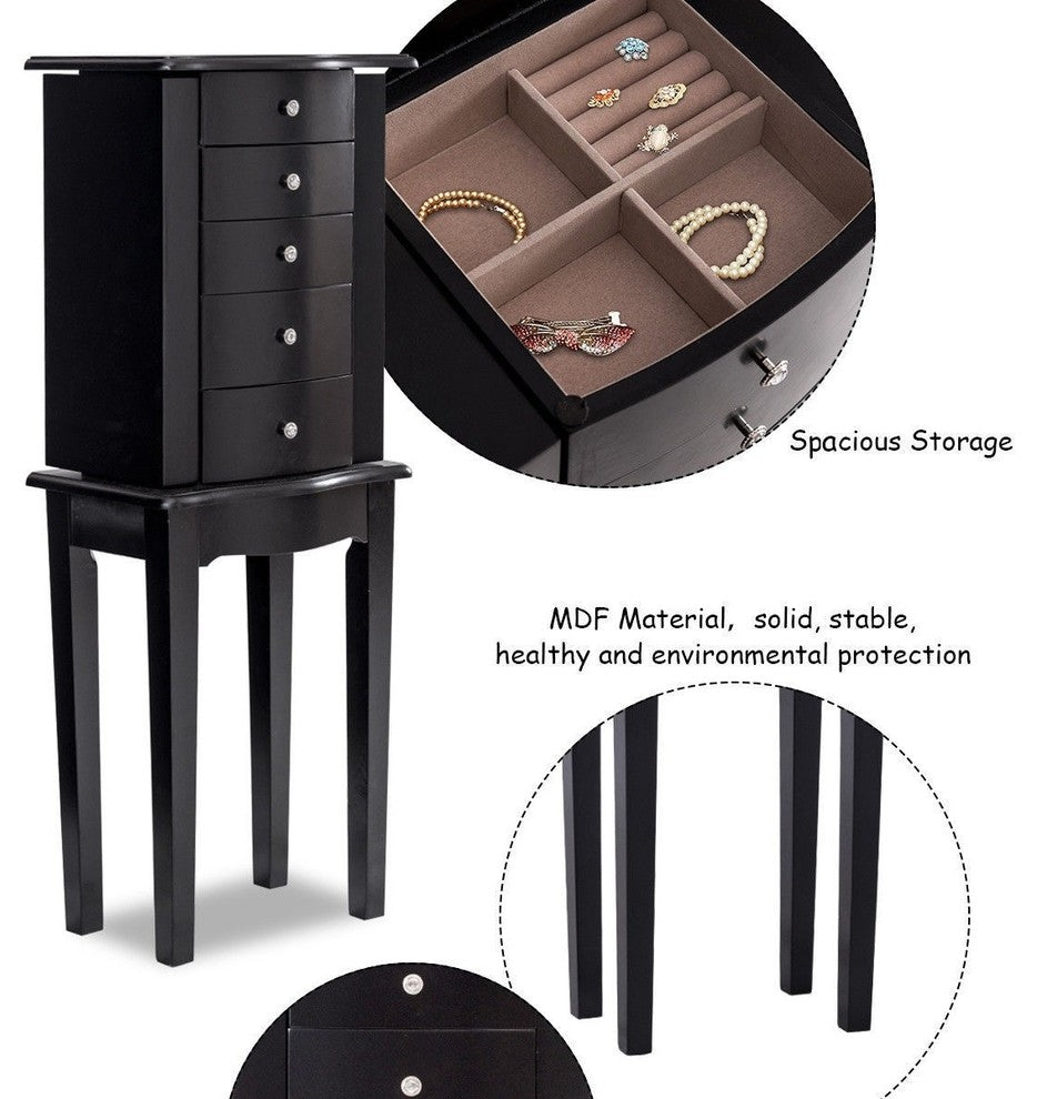 Elegant Wood Mirrored Jewelry Storage Chest Cabinet