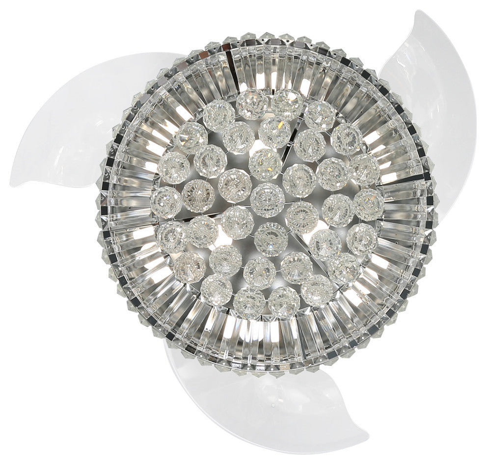 Unique Caged Ceiling Fan with Remote, LED light, Retractable Blades, Chrome