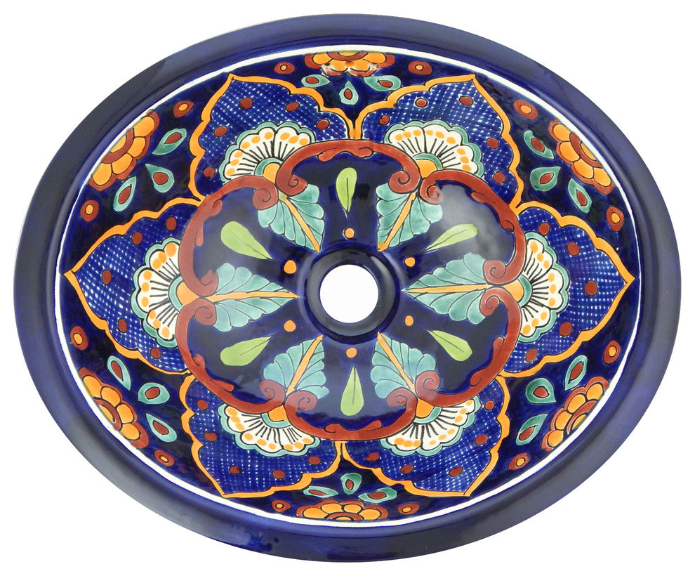 Mexican Talavera Ceramic Hand Painted Bathroom Oval Sink