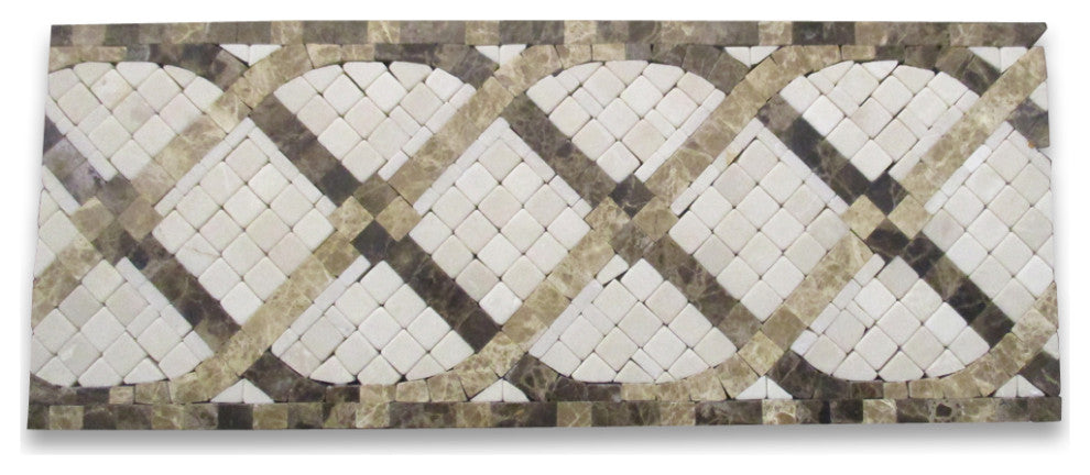 Marble Mosaic Border Listello Tile Petra Emperador 4.75x12 Tumbled, 1 piece