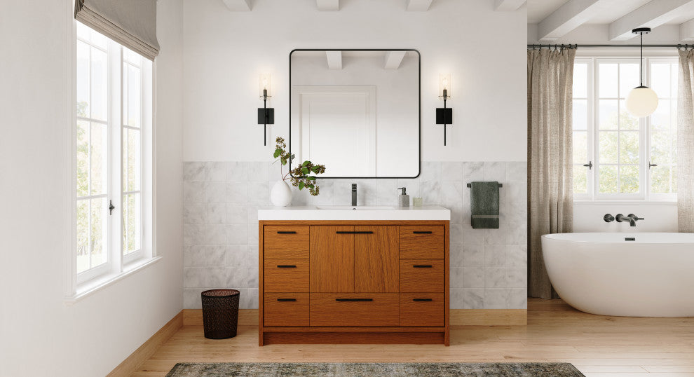 The Sacha Bathroom Vanity, Teak, 48", Single Sink, Freestanding