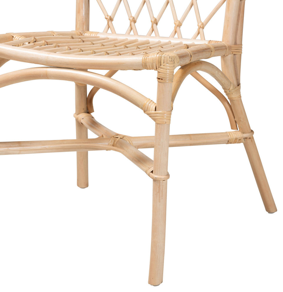 Doria Modern Bohemian Natural Brown Rattan 2-Piece Dining Chair Set