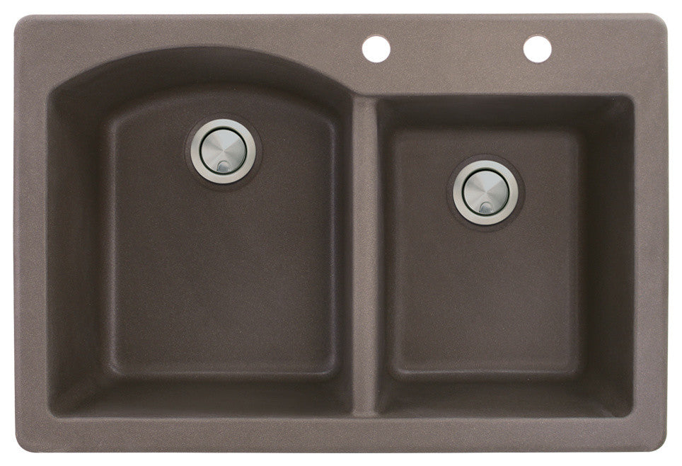 Aversa 33" silQ Granite Double Bowl Kitchen Sink with 2 Holes in Espresso