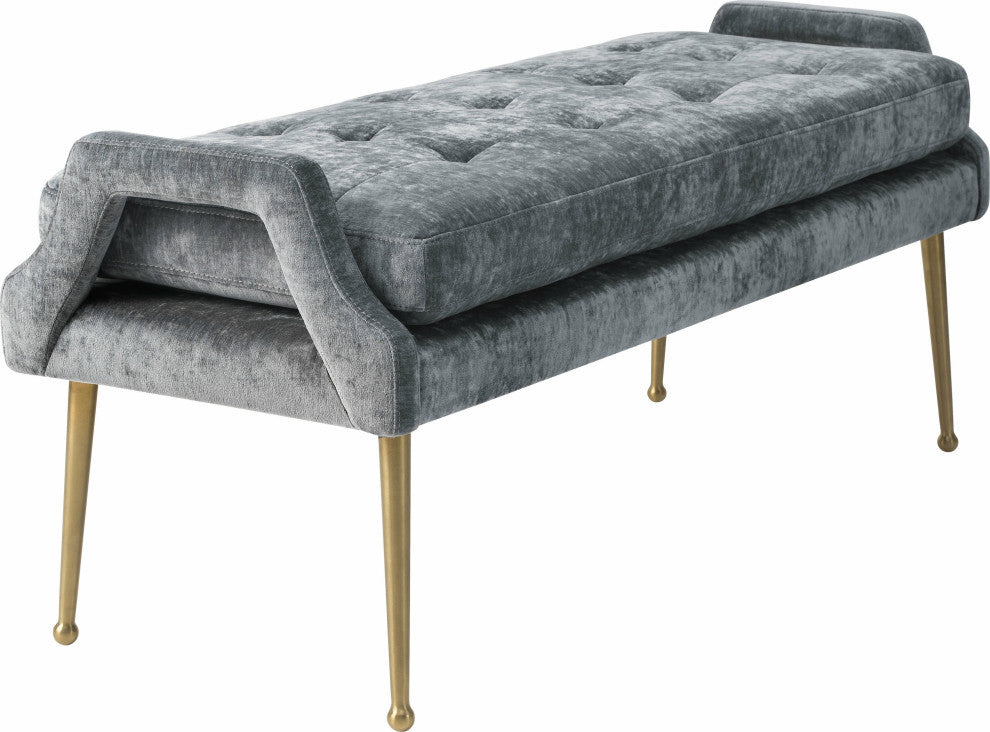 Eileen Slub Velvet Grey Bench - Grey