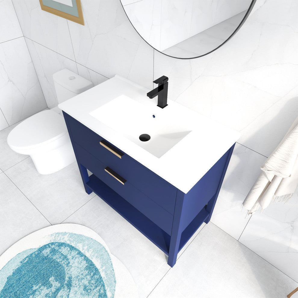 BNK 36" Freestanding Bathroom Vanity With 2 Soft-Close Drawers, 1 Shelf, 36"x18"