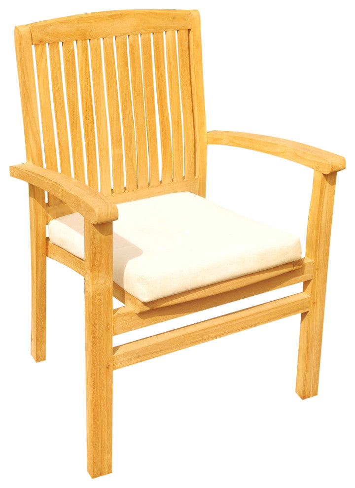 4-Piece Outdoor Teak Dining Set: 52" Round Table, 3 Wave Stacking Arm Chairs