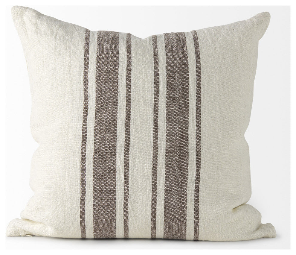 off white Pillow Cover With Brown Stripes