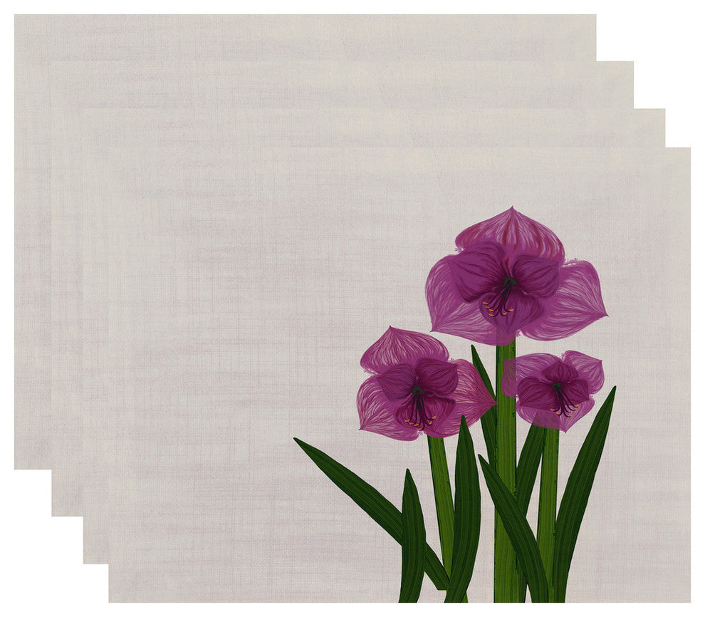 Amaryllis, Floral Print Placemat, Purple (Set of 4), 18 x 14"