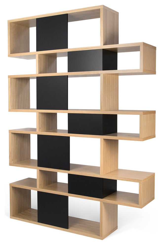 Modern Large Modular Display 2 Tone Shelves, Oak Frame/Black Backs