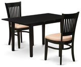 3-Pc Dining Table Set 2 Dining Chairs, Butterfly Leaf Dining Table, Black