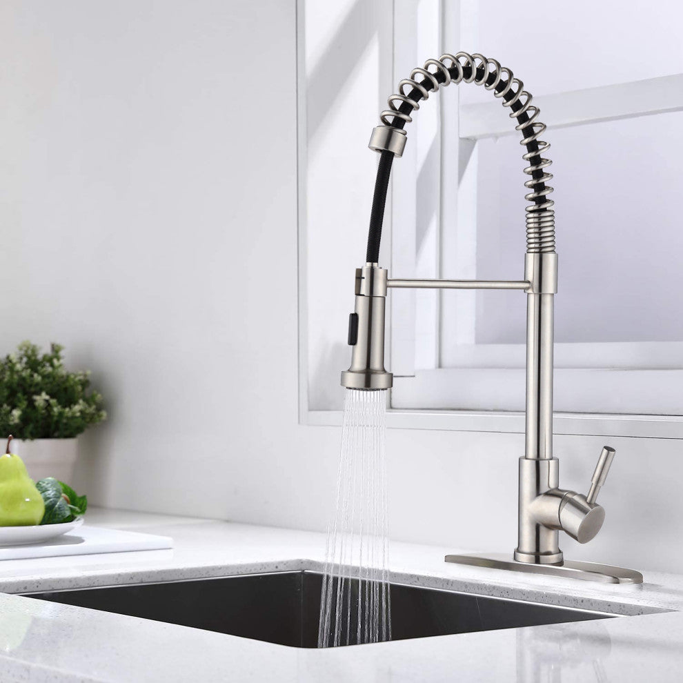 Single Handle Deck Mounted Spring Neck Kitchen Faucet with Pull Down Sprayer , B