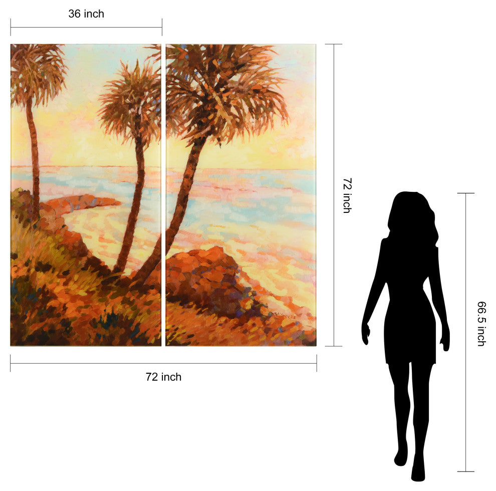 "Palm Breeze" Frameless Free Floating Tempered Glass Panel Graphic Wall Art Set