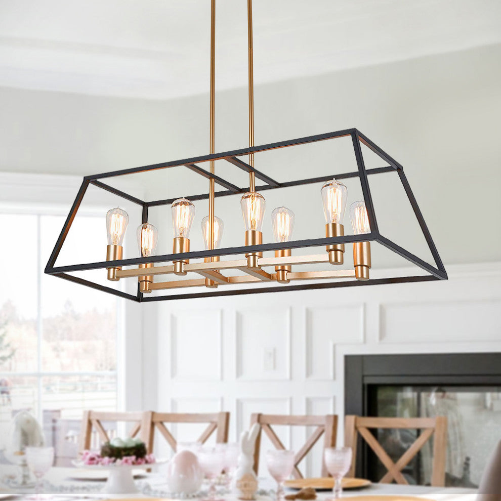 8-Light Kitchen Island Modern Rectangular Chandelier