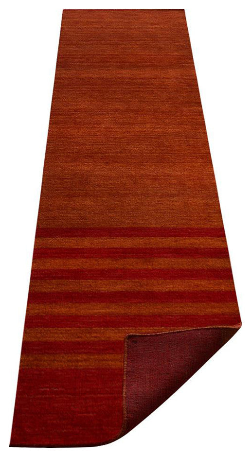 HAND KNOTTED LOOM WOOL ECO-FRIENDLY AREA RUGS - Runner, Rust Red, Contemporary