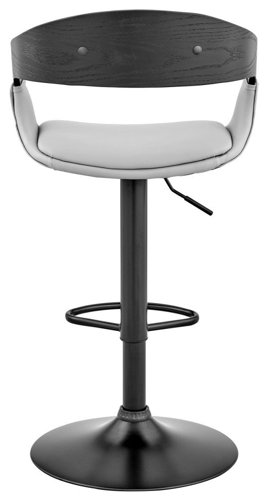 Gray Modern Upholstered & Black Base Bar Stool