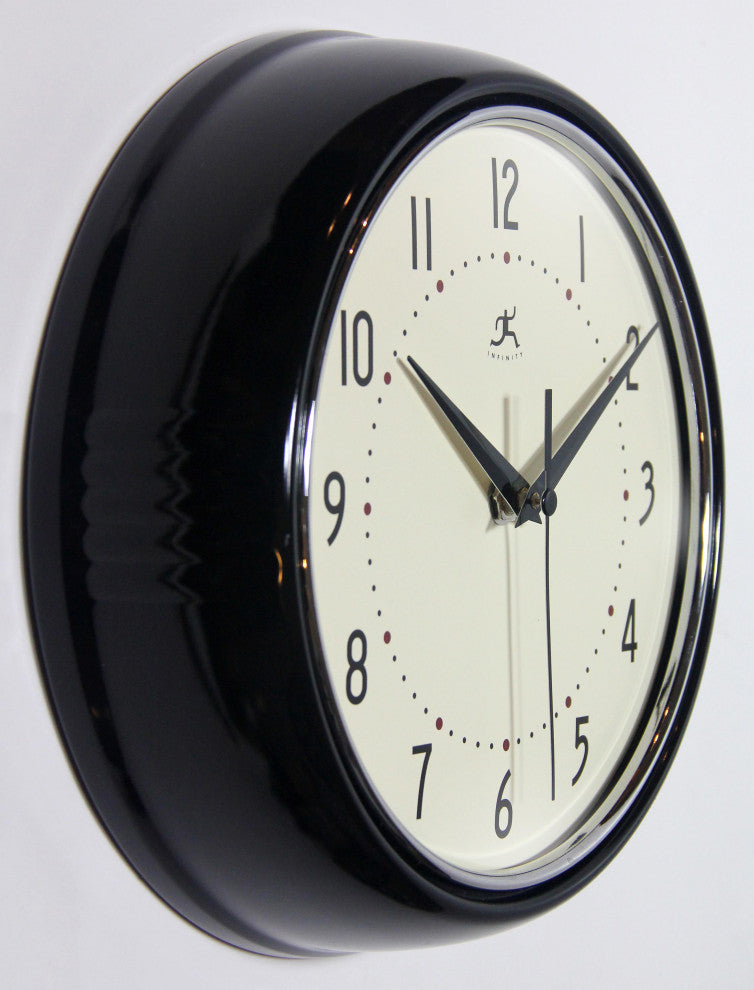 Infinity Instruments Retro Kitchen Vintage 50s Wall Clock, Black