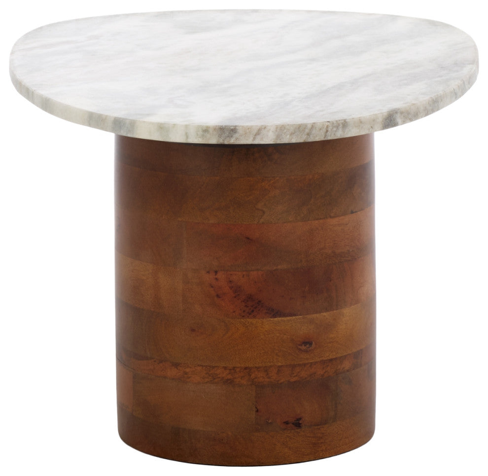 Safavieh Mono Large Marble Side Table, Off White/Walnut