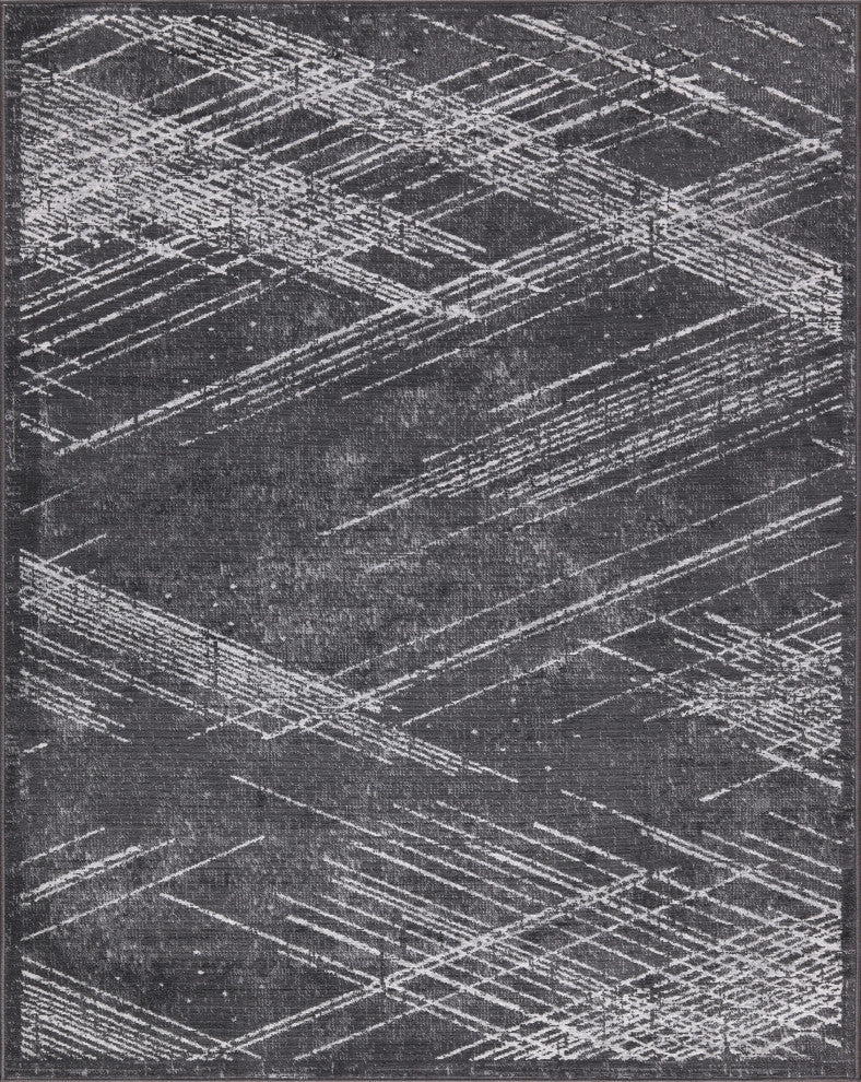Low-Pile Sidney Charcoal/Ivory Rug, Charcoal, 8'8"x12'