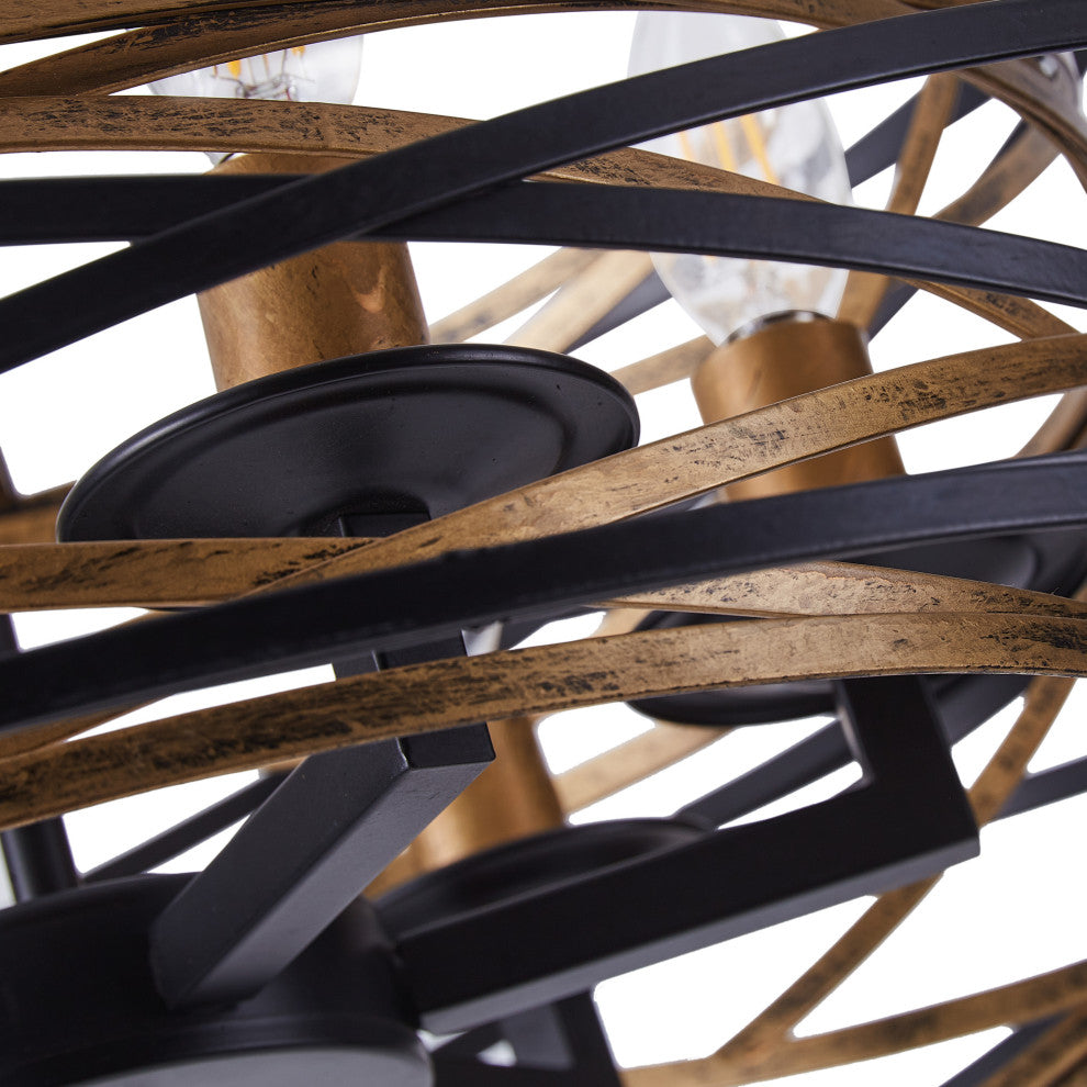 6-Light Vintage Flat Iron Ring Ceiling Light Chandelier Black Bronze Pendant