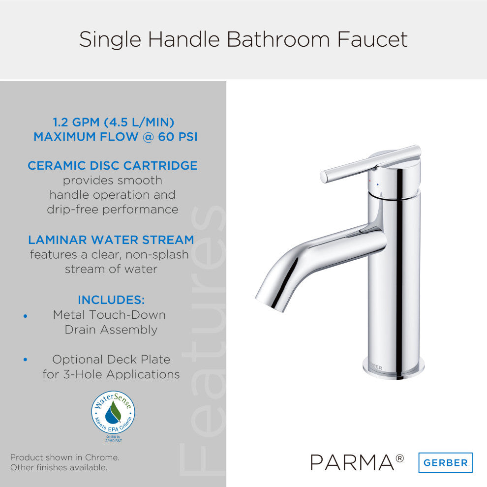 Parma 1H Bath Faucet, Metal Touch Down Drain, Deck Plate, 1.2gpm, Brushed Bronze