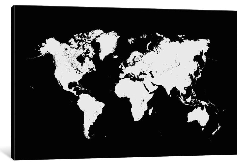 "World Urban Map (Black)" by Urbanmap, Canvas Print, 40x26"