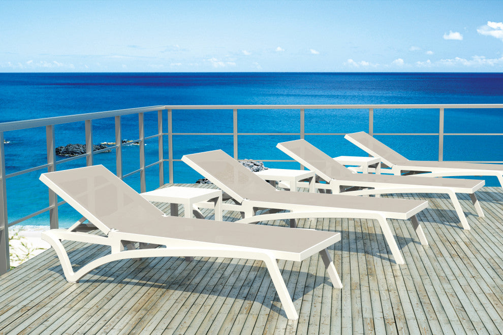 Compamia Pacific Sling Set of 2 Chaise Lounge With White Frame, Taupe