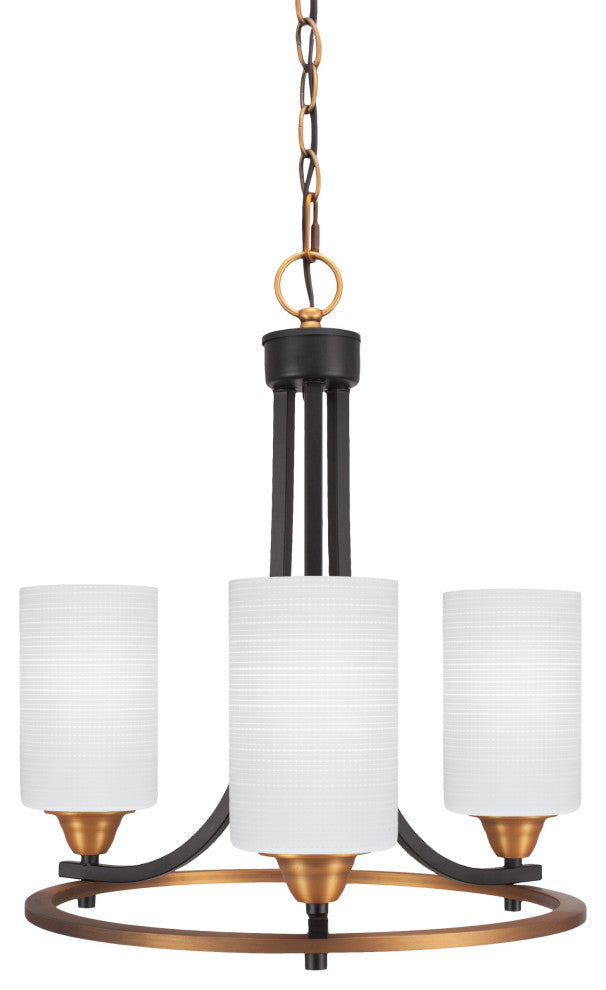 Paramount Uplight 3-Light Chandelier, Matte Black & Brass, 4" White Matrix Glass